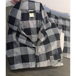 Mens Black & Grey Plaid Flannel Pajama Set Long Sleeve Button-Up Top & Pants XXL